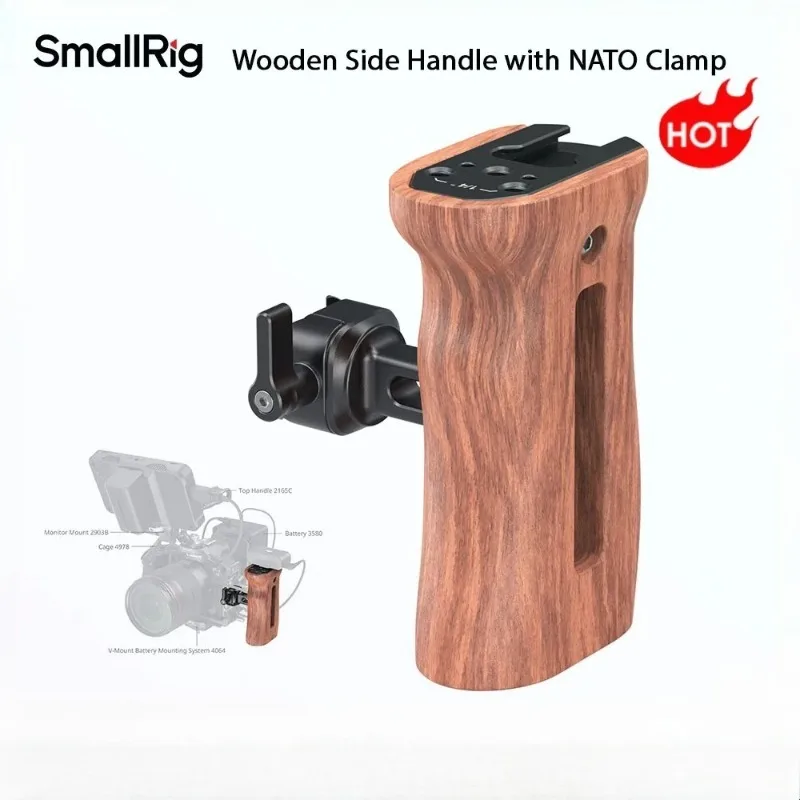 

SmallRig 2187C Universal Side Wooden NATO Handle Grip for DSLR Camera Cage w/Cold Shoe Mount and Built-in Wrench Threaded Holes