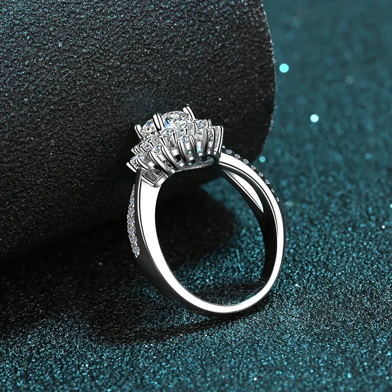 Exquisite Store PT950 Platinum Sunflower Rings 0.8ct Moissanite Diamond Ring Women Set Glamorous Bridal Jewelry Valentines Gifts