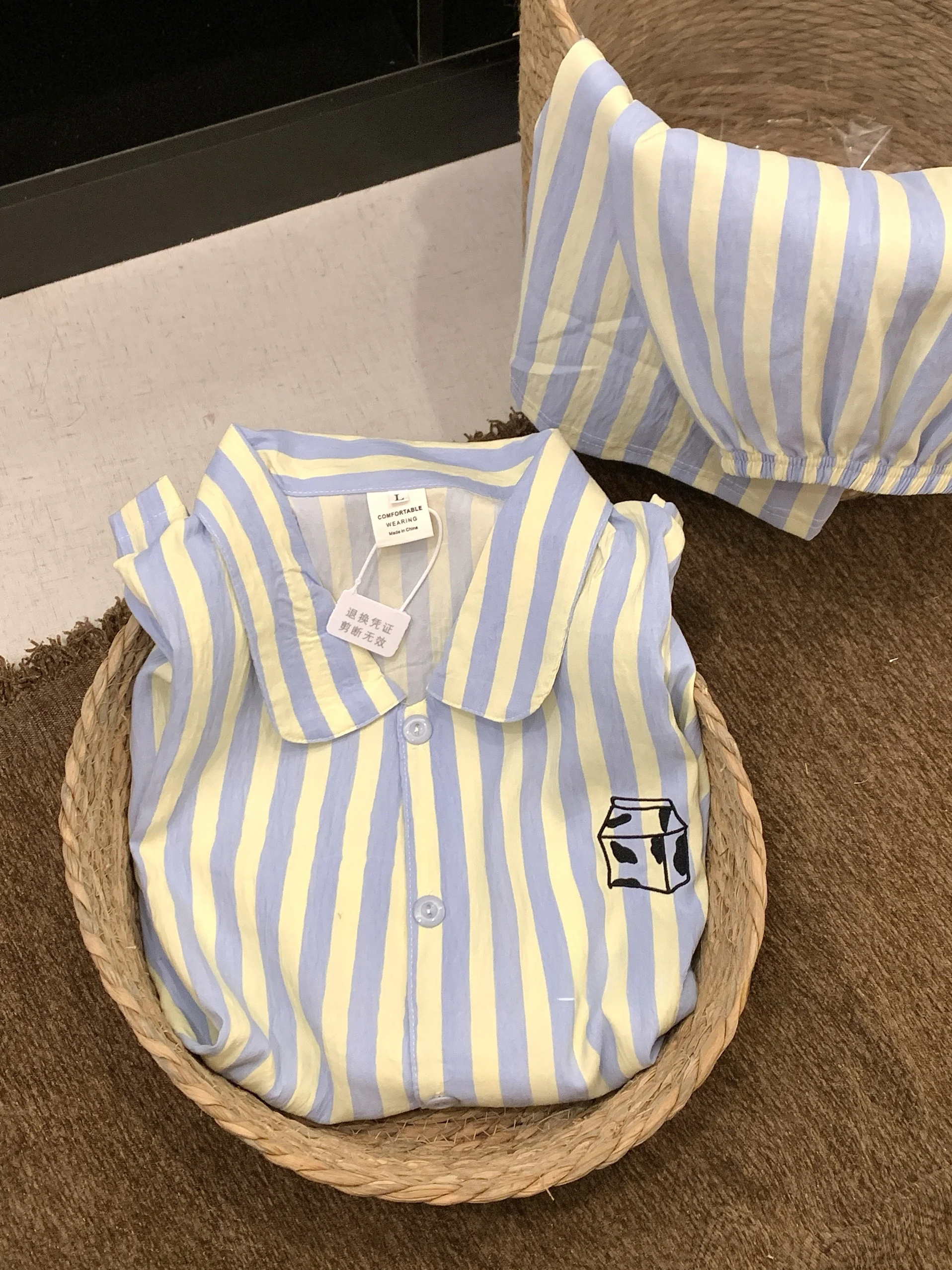 

2025 New Cloud Cotton Embroidered Striped Casual Doll Collar Home Clothes Women's Long Sve Button Front Closure Long Pants