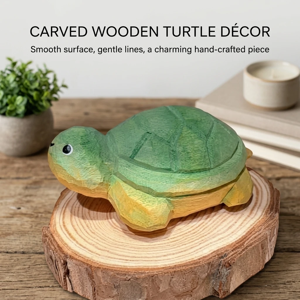 Wooden Turtle Figurine Cute Animal Sculpture for Desktop Decor Birthday Gift Hand Carved Solid Wood Ornament Crafts