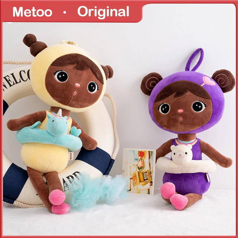 44CM Metoo Genuine Keppel Stuffed Dolls For Girls Soft Plush Black Dolls With Unicorn Swimming Ring Cute Plush Toys Baby Items