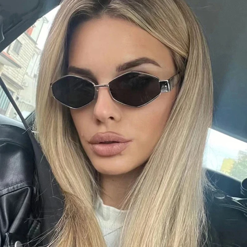 Small Metal Frame Polygonal Women's Sunglasses Fashion Punk Rhombus Sun Glasses For Women Vintage Diamond Eyewear Trendy 2024