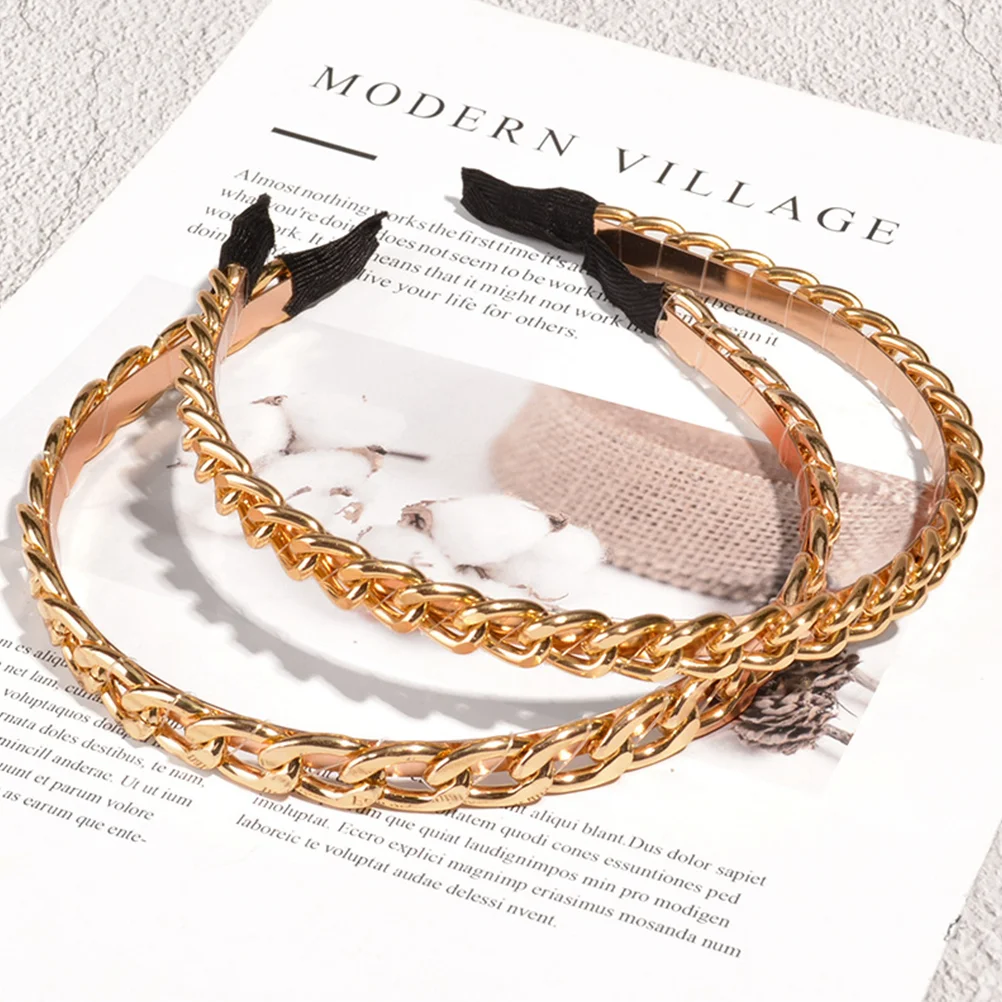 

2 Pcs Chain Headband Simple Hair Hoops Bands Fashion Bridal Accessories Vintage Chained Bride Headwear