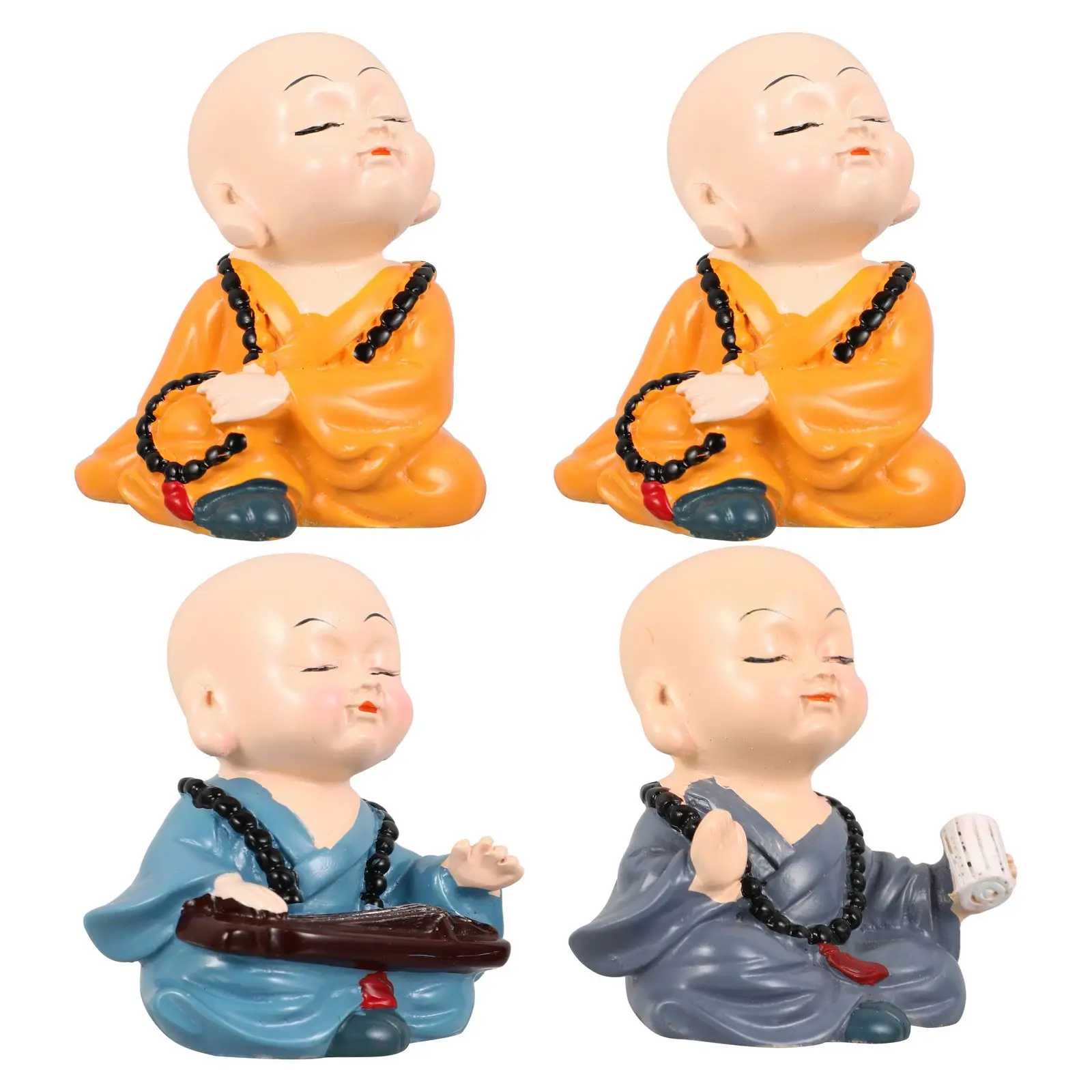 

4pcs Figure Decor Resin Craft Premium Desktop Ornament For Home Zen Monk Decoration Lightweight Portable Mini Statue