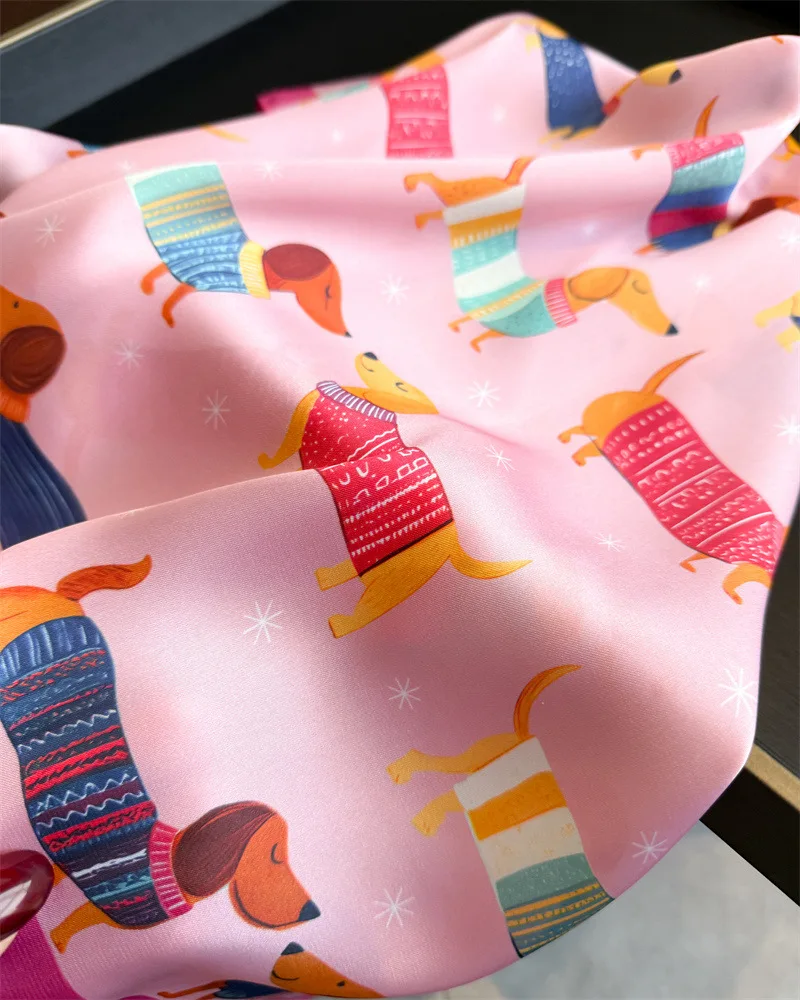 Cute Dog Print Square Silk Scarf for Women Hijab Hair Bands Neckerchief Female Satin Shawl Ribbon Headband Fashion Wraps Bandana image 3