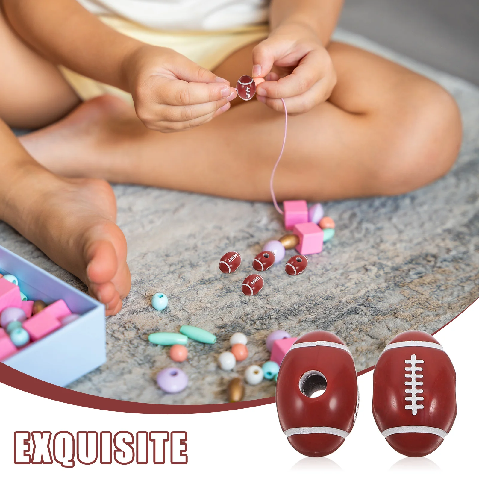 50 pçs bolas de rugby contas acrílico esporte espaçador contas soltas para diy jóias fazendo artesanato crianças educacional amarrando atividade decoração