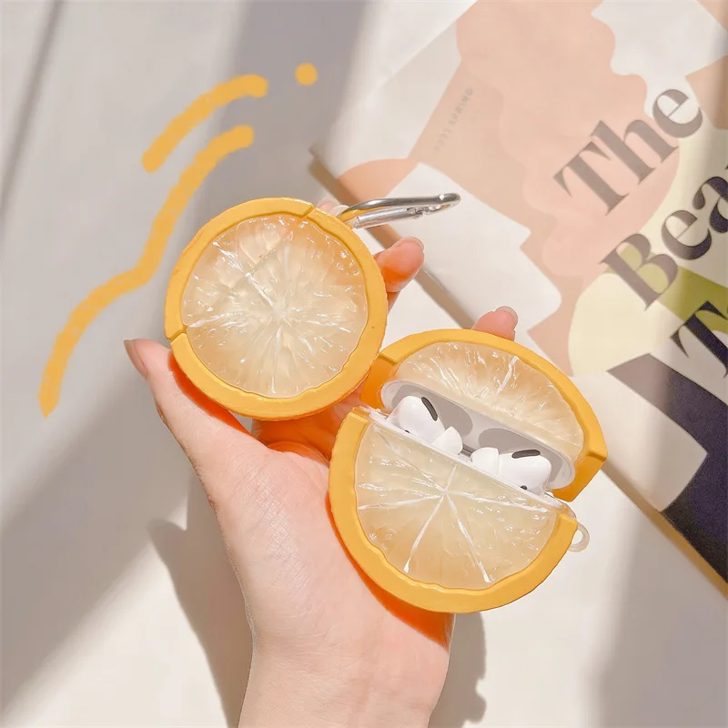 Lifelike 3D Cute Lemon Earphones Case for Apple AirPods 1 Pro 2 3 Generation Headphone Anti-fall Protective Case With KeyChain