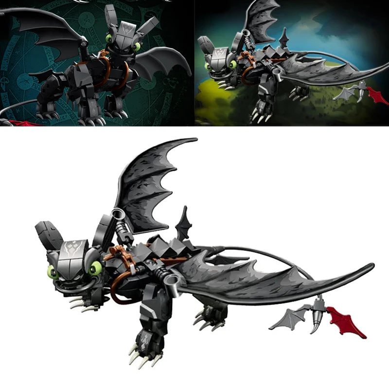 

MOC Movie Train Dragon Figure Bricks Construction Toys For Boy Toothless Night Furied Dragon Building Blocks For Children Toys