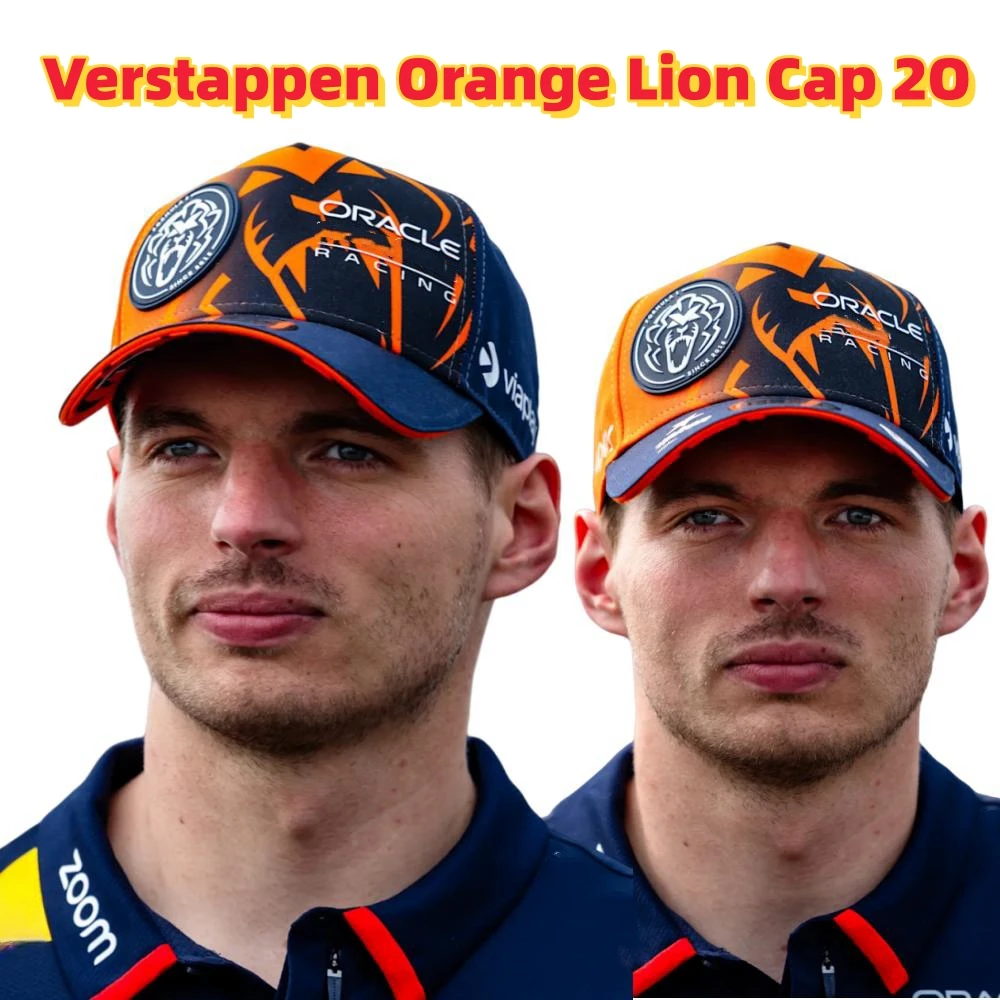 Boné leão laranja, F1 Team Bull Chapéu, Max Verstappen, Chapéu de beisebol, vermelho leão laranja, 20 2022