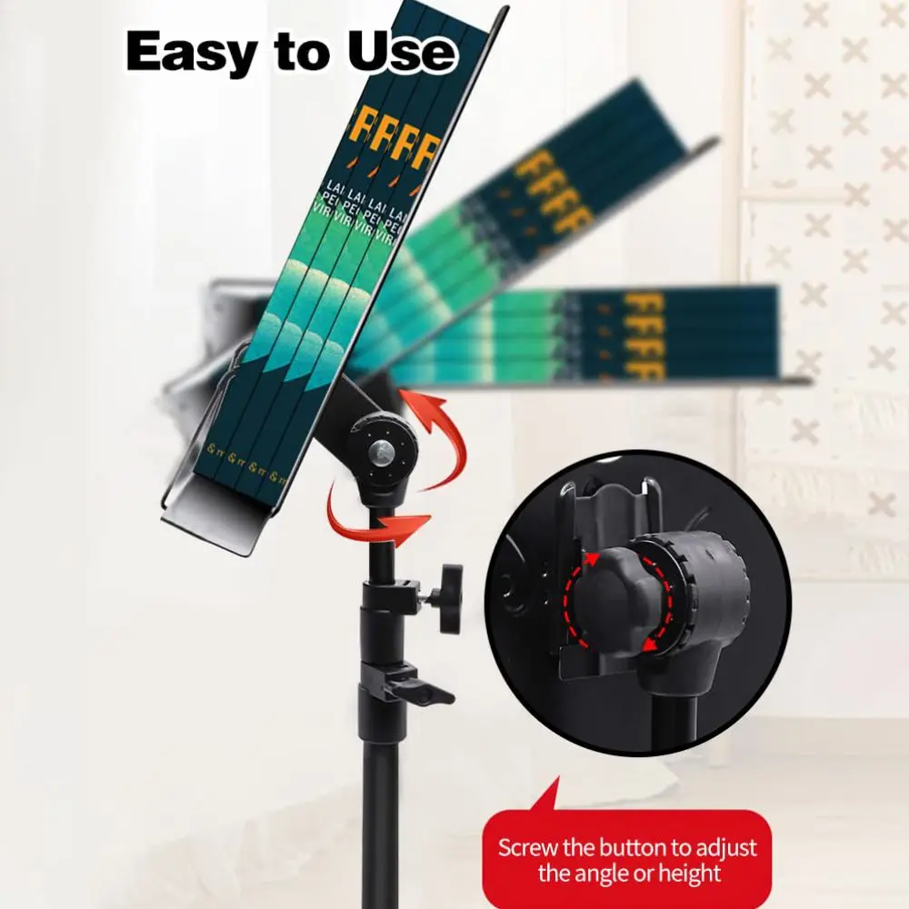 Adjustable Height Sheet Music Stand Portable Sturdy Music Book Holder with Carrying Bag Black Music Sheet Clip Holder