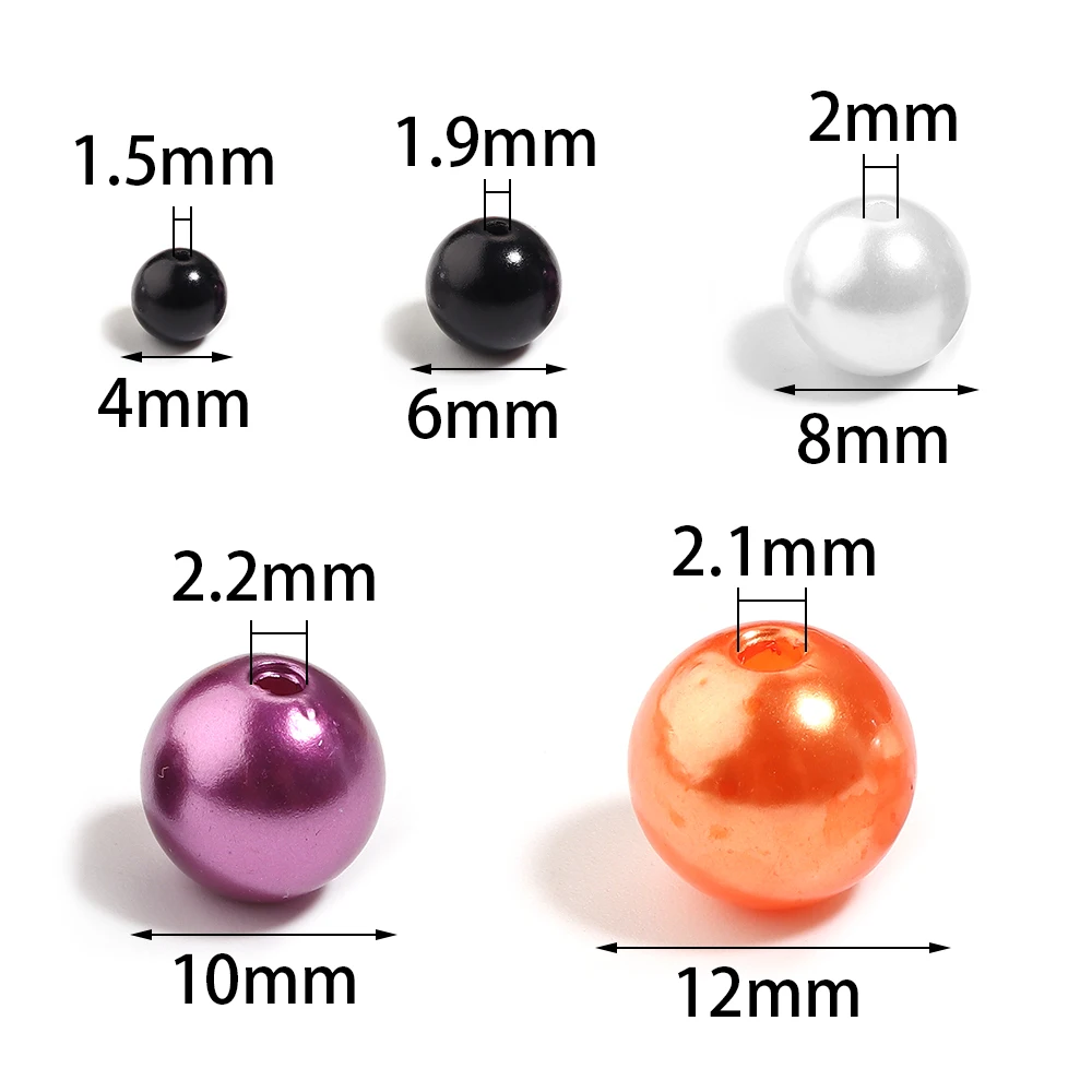 50-1000pcs 4/6/8/10/12mm Halloween Color ABS Imitation Pearl Beads With Hole Round Loose Beads For Jewelry Making DIY Bracelet
