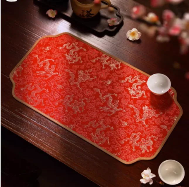 Custom Chinese Dragon Silk Brocade Placemats, Rectangle Insulation Pads, Dining Tea Coffee Table Mats