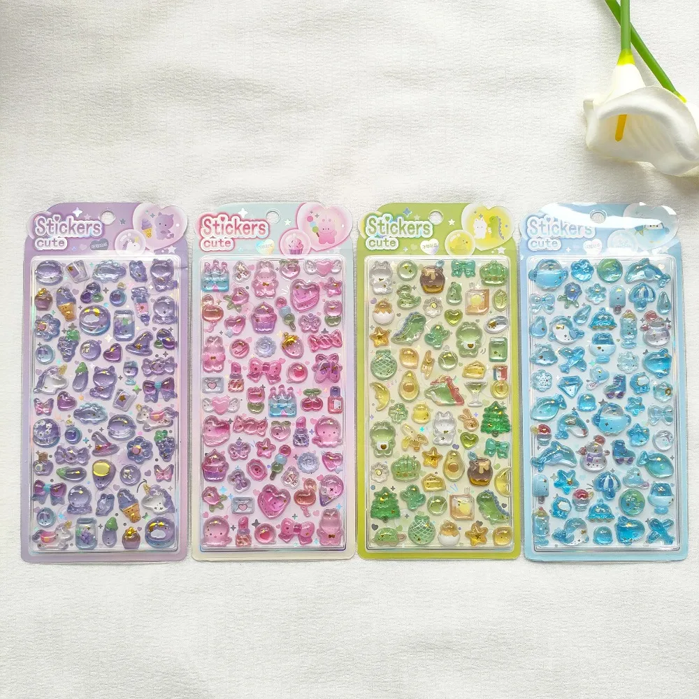 

Hot New Crystal Dream 3D embossed sticker, cartoon fresh rabbit hand-painted decorative sticker, jelly color sticker