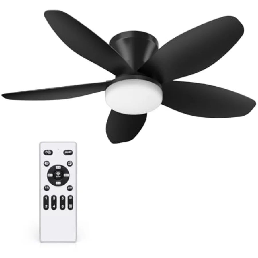 35 Inch Ceiling Fan with Lights and Remote Control Quiet Modern Low Profile Fan Light with 6 Speeds Dimmable LED Reversible Bla