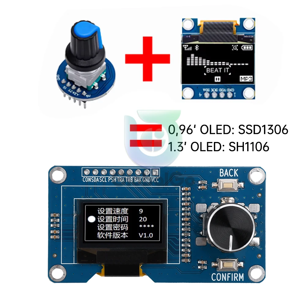 

0.96/1.3 inch White OLED Display Screen Combined With EC11 Rotary Encoder Module IIC Interface for Arduino