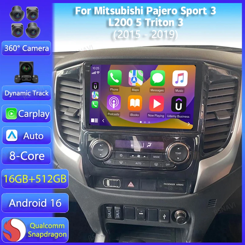 Android 16 Carplay Car Radio For Mitsubishi Pajero Sport 3 L200 5 Triton 3 2015 2016 2017 2018 2019 Multimedia Player GPS Stereo