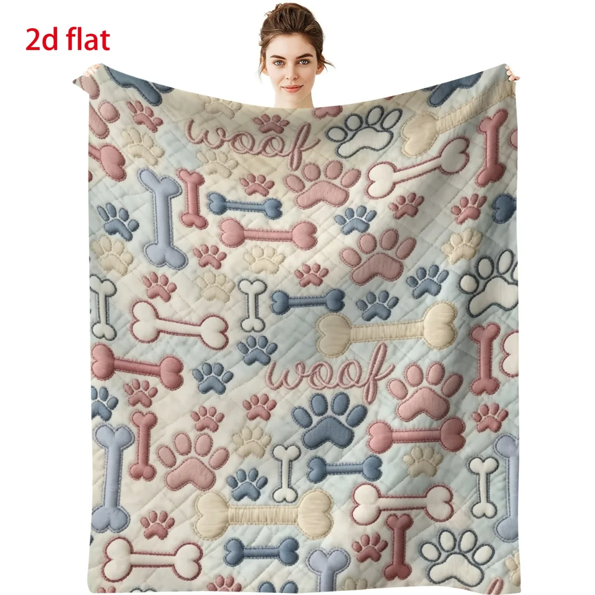 1pc Large Soft Flannel Blanket Suitable for All-Season Use with Dog Bones & Paw Print Bedspread - Retro Fruit Patchwork Bed Cove