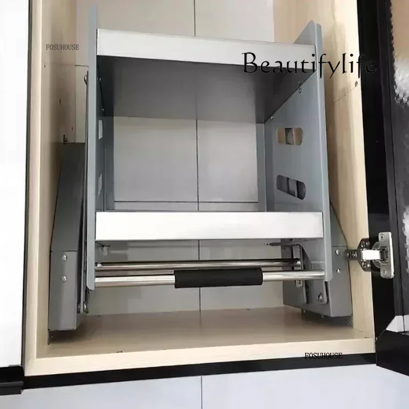 BJ Nordic Wall Mounted Kitchen Racks Lift Pull Basket Kitchen Cabinet Stainless Steel Drawer Baskets Seasoning Bottle Storage R
