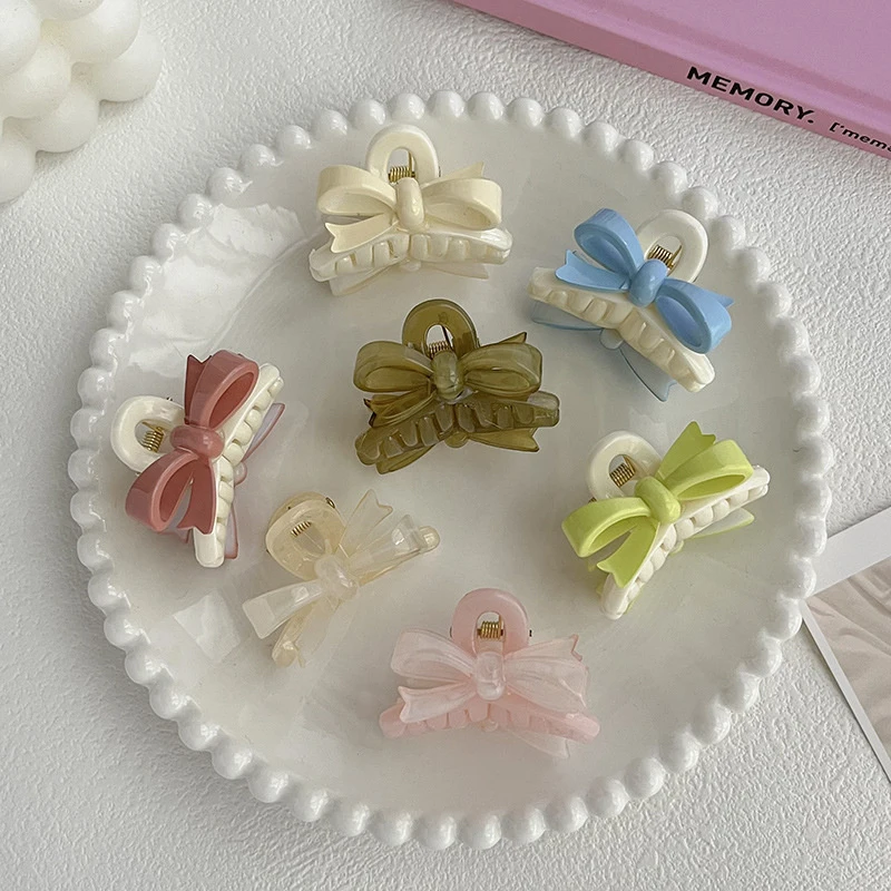 1 Pc Colorful Trumpet Bow Grab Clip Ins Princess Hair Grab Clip Fashionable Summer Small Hair Grab Hair Accessories