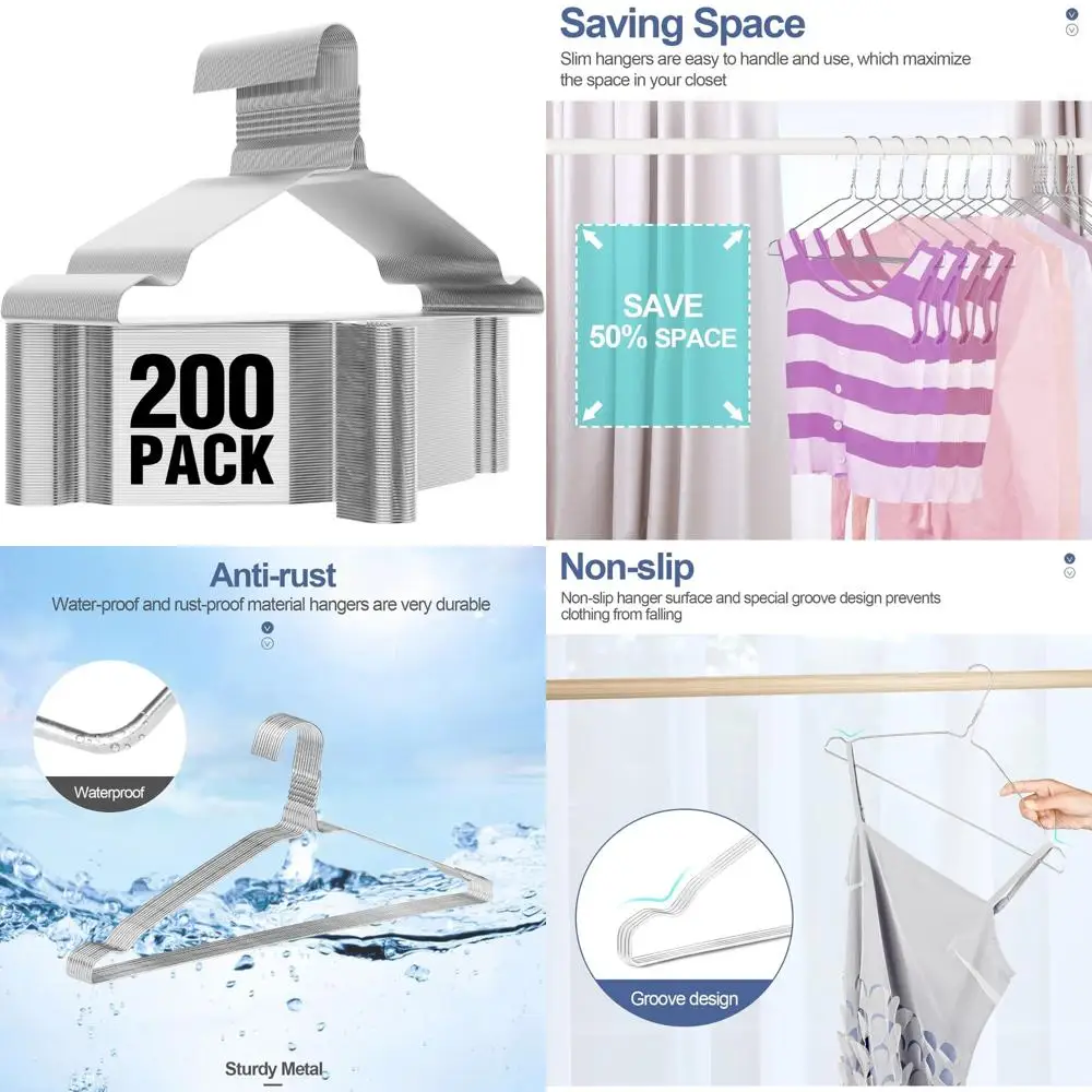 

Bulk Metal Wire Hangers 200 Pack, Space-Saving Thin Clothes Hangers for Coats, 16.7 Inch Ultra Slim Design