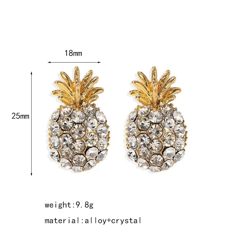 Full Crystal Pineapple Stud Earrings For Women Golden 2022 Trendy Luxury Korean Jewelry White Zircon Earrings Female