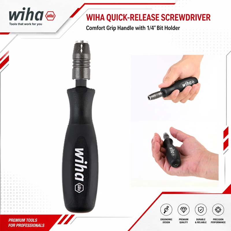 wiha-47340-ブラックフォレスト-メカニカルロック-1-4インチ-ドライバーハンドル-片手でビット交換可能-修理工具用
