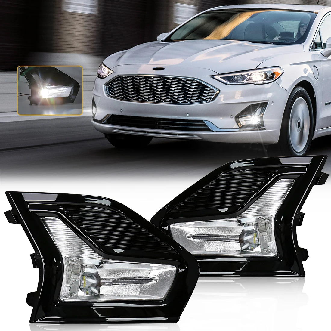 DRL Daytime Running Light For Ford Mondeo Fusion 2019 2020 Led Fog Lamps Car Front Driving Daylight Covers Frame Wire Switch 12V