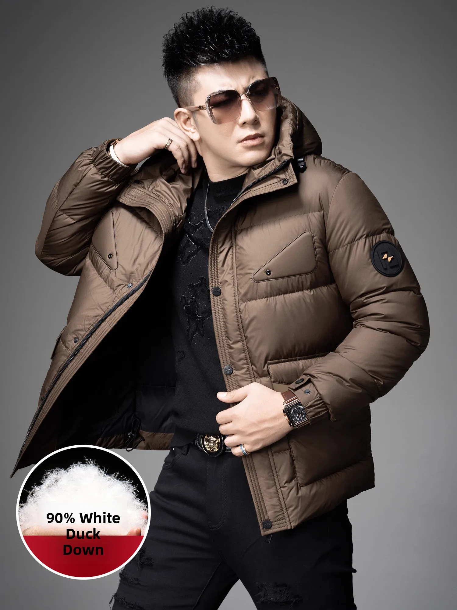 

Heavyweight 90 White Duck down Hooded Puffer Jacket Men's Winter 2026 New Cold Resistance Bread Style Warm Outerwear