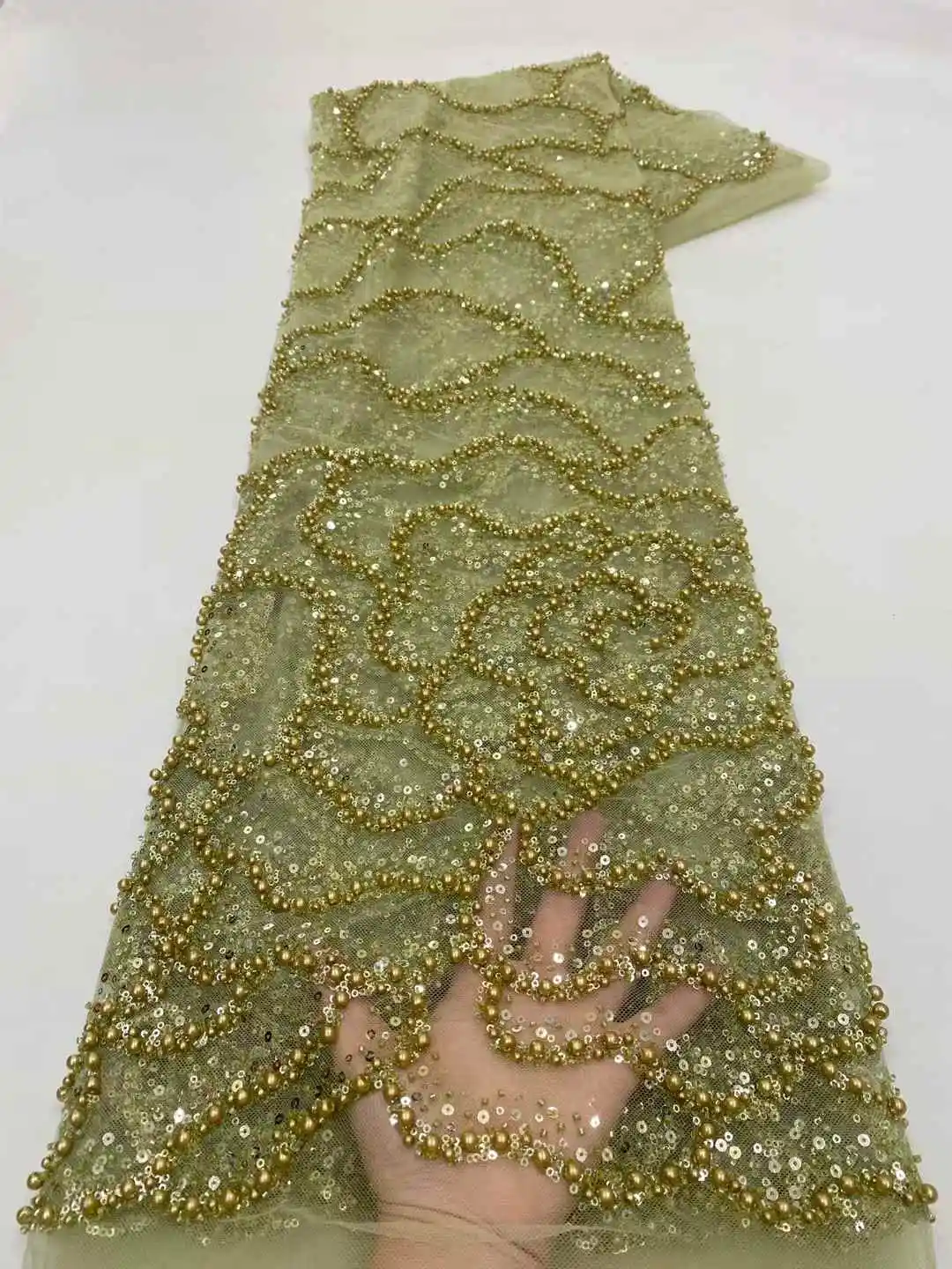 แอฟริกันผ้าลูกไม้Tulleผ้า 2025 ภาษาฝรั่งเศสคําตาข่ายลูกปัดผ้าเย็บปักถักร้อยลูกไม้Tulleตาข่ายไนจีเรียชุด 5 หลา