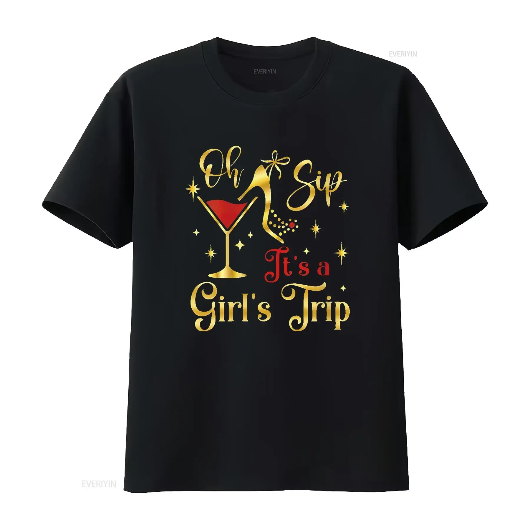 تي شيرت نسائي Oh Sip It A Girls Trip تي شيرت Fun Wine Par للسيدات ذو مظهر عصري عتيق ورسومات مغسولة كاجوال #1
