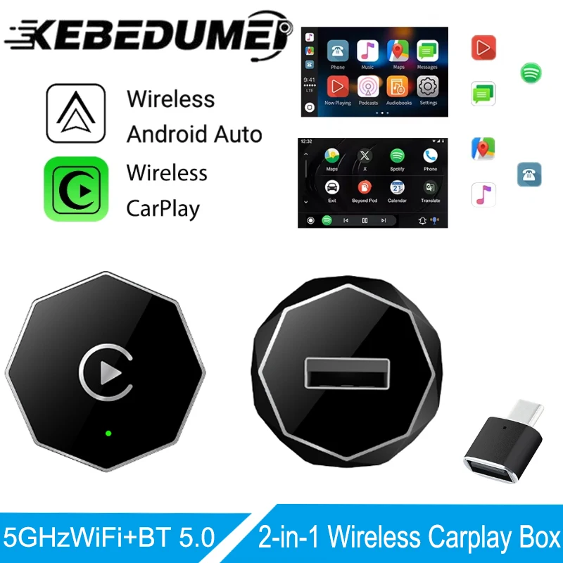 

2025 2in1 Wireless Carplay&Android Auto Box 2in1 Wired to Wireless Dongle Automatic Connect Adapter Bluetooth Plug&Play Mini Box