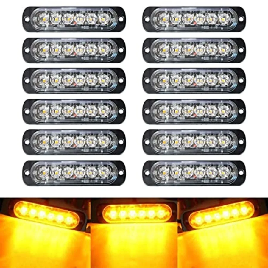 12-Pack 6 LED Sync Feature Strobe Lights Vehicles Trucks Emergency Strobe Lights Kit 12V -24V Warning Hazard Flash Strobe Light