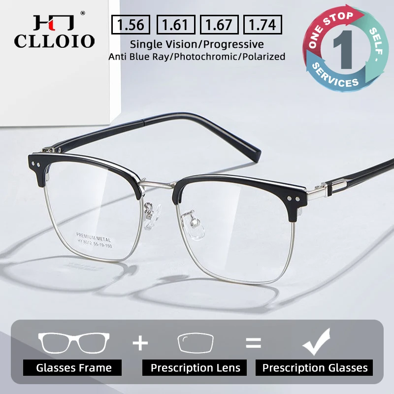 

CLLOIO Vintage Business Prescription Glasses Blue Light Blocking Metal Eyebrow Frame Myopia Reading Glasses Progressive Eyewear