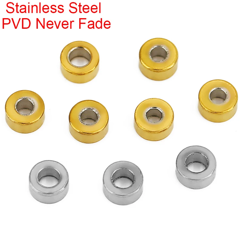 

50 шт. круглые бусины из нержавеющей стали с большим отверстием 2x4 мм, никогда не выцветают, PVD ожерелье, бусины-разделители для ювелирных изделий своими руками, фурнитура для браслетов