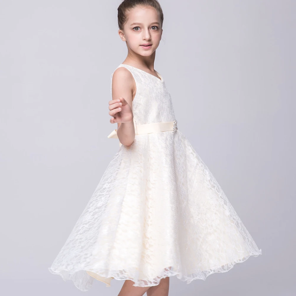 LPATTERN Vintage Dress for Girls Lace Sleeveless V-Neck Children\'s Party Dress with Belt Toddler Kids Daily Costume for Summer