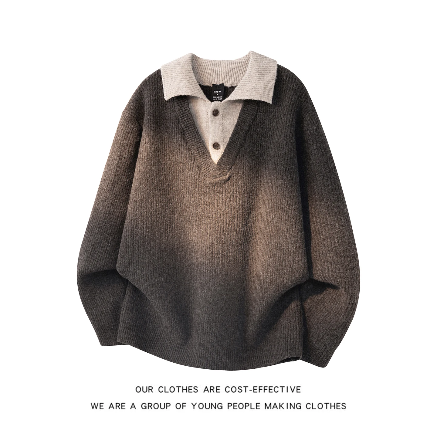 

Винтажный вязаный свитер для мужчин: премиальный, уютный, с глубоким V-образным вырезом, в корейском стиле, имитация двухслойности