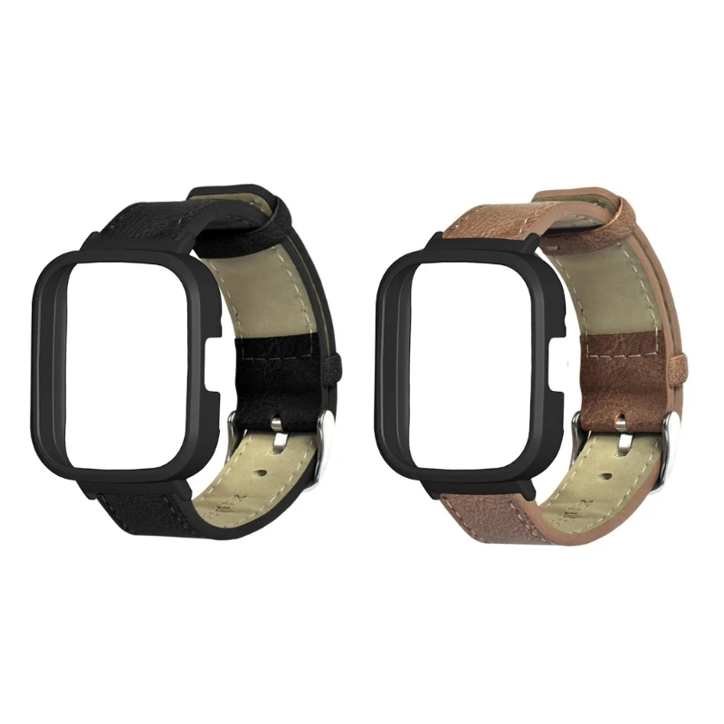 

For Redmi Watch 3 Leather Band with Case, Women Men Leather Strap Protective Cover Bumpers with Strap