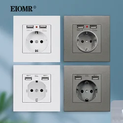 EIOMR EU with USB Port Electrical Socket 16A AC 110~220V Standard Outlet 86mm*86mm Flame Retardant PC Panel Wall Plug Pop Socket