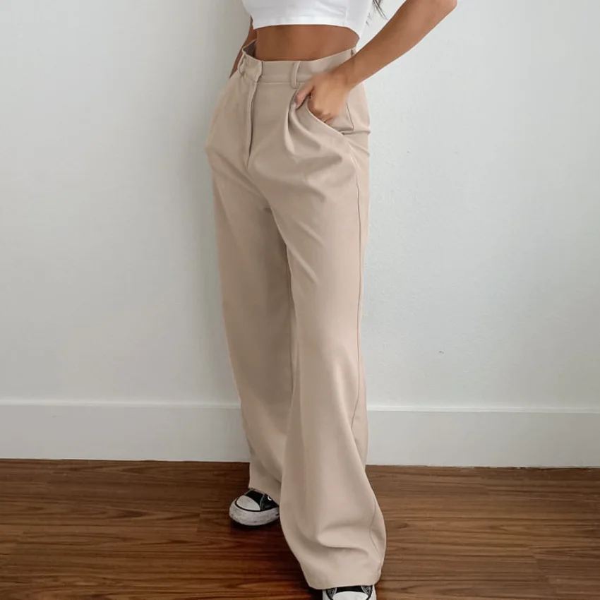 

2023 Summer and Spring Europe and America Women Pants Long Casual Simple Loose Pretty Wide-leg Pants