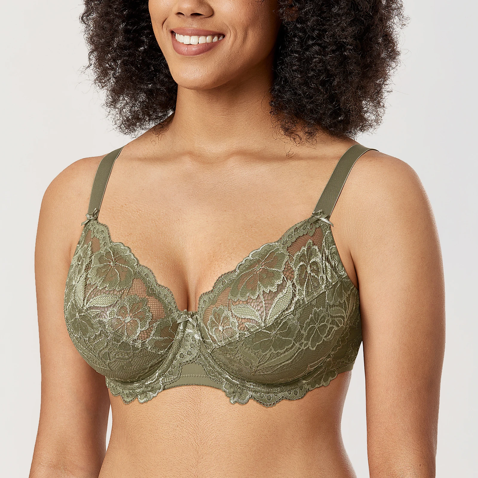 Women\'s Underwired Full Coverage No Padding Floral Lace Plus Size Bra