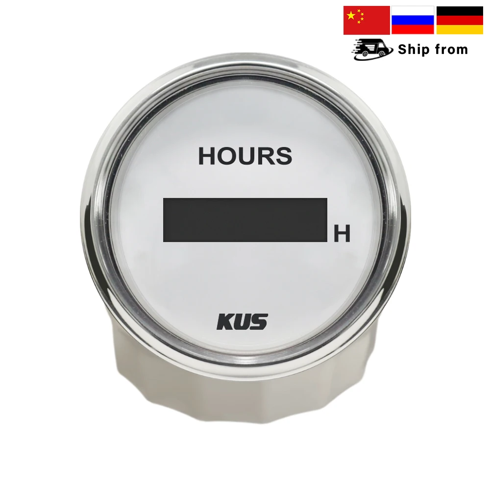 New KUS 52mm Digital Hour Meter 9-32V LCD Hourmeter Waterproof  Time Gauge for Auto Boat with Red/Yellow  Backlight Available