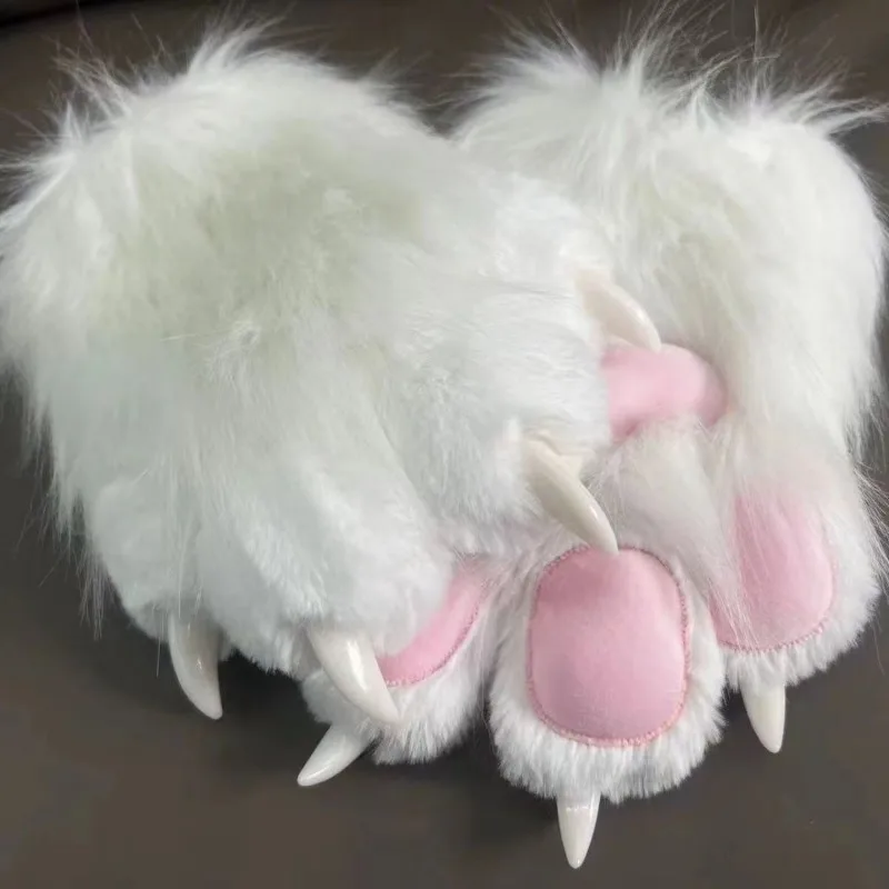 Fursuit kigurumi animal gato peludo patas luvas de pelúcia kig cosplay traje prego garras tigre para festa de halloween