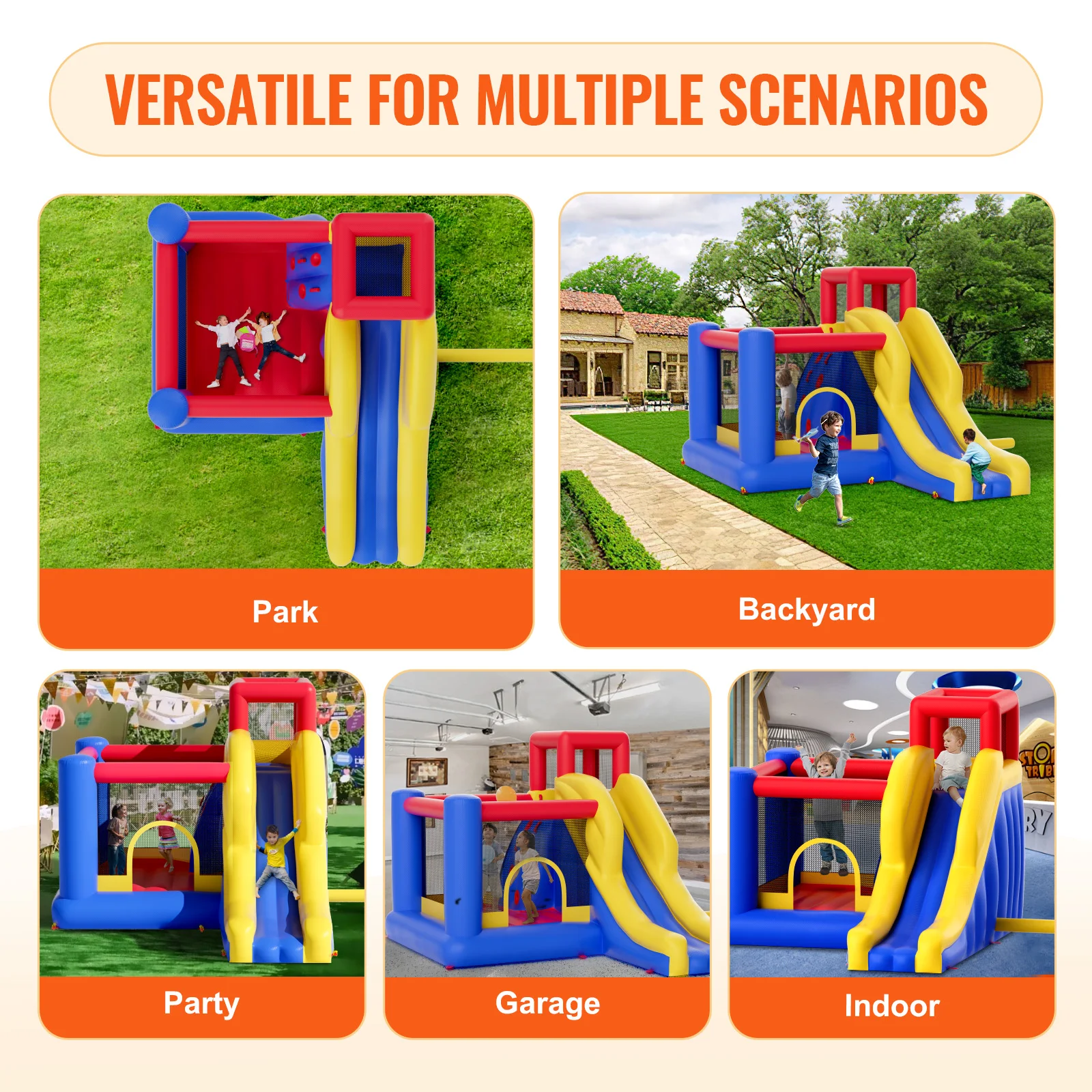 VEVOR Inflatable Bounce House Outdoor High Quality Playhouse Trampoline Jumping Bouncer with Blower Slide and Storage Bag Castle