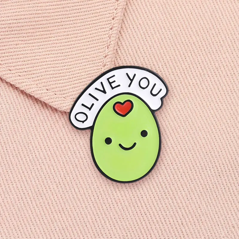 Funny Olive You Pun Enamel Pin Cartoon Olive Fruit Love Valentines Day Brooch Lapel Backpack Badge Jewelry Gift for Friends