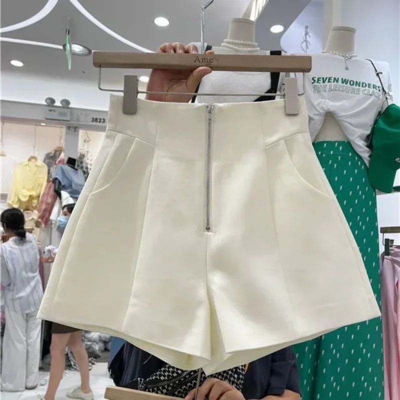 オフィスレディースショーツ女性シンプルヴィンテージストリートウェアハイウエスト夏エレガントジッパーカジュアルデイリームヘールオールマッチ韓国スタイル