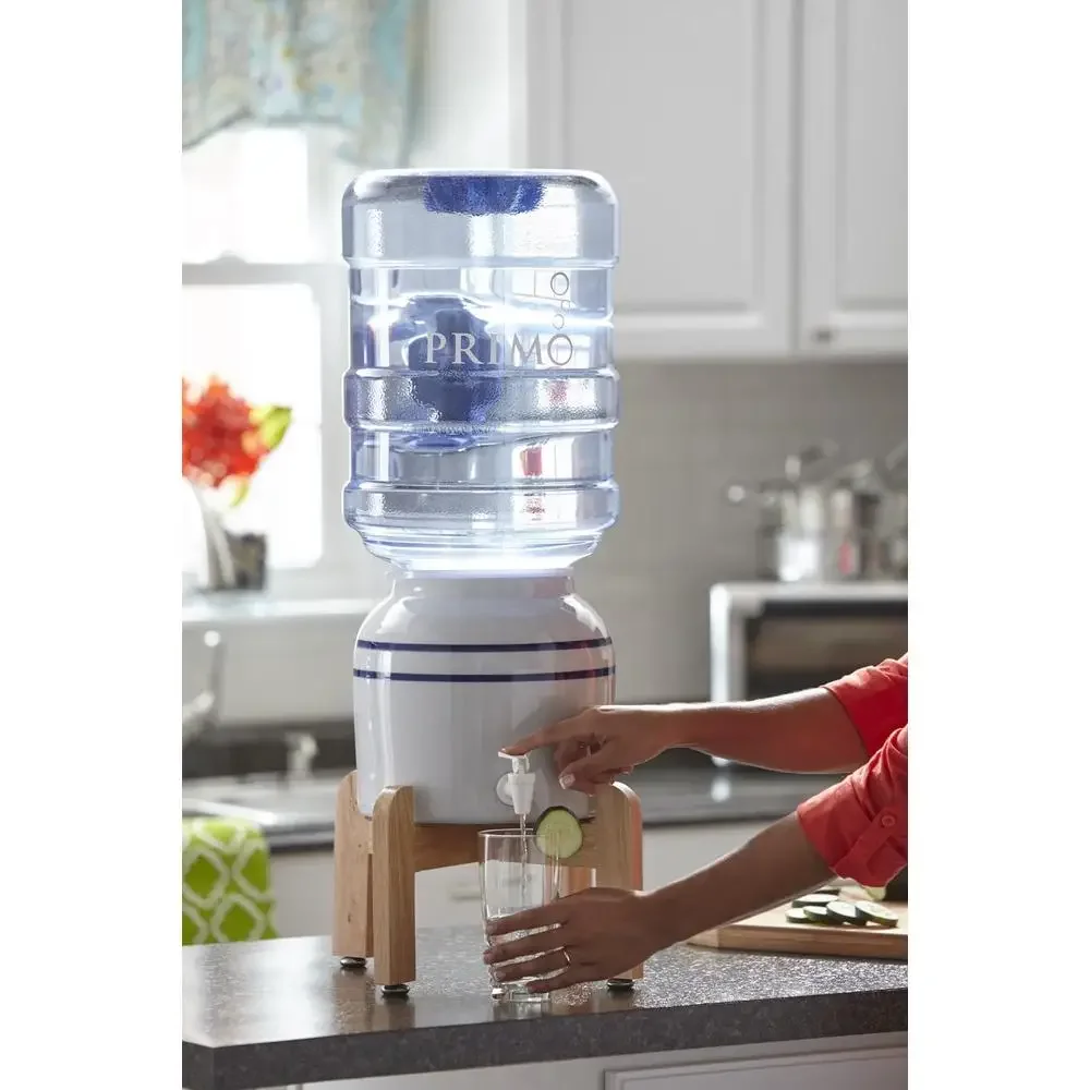 Primo® Water Countertop Dispenser Top Loading Cool Temp Ceramic Wooden Stand