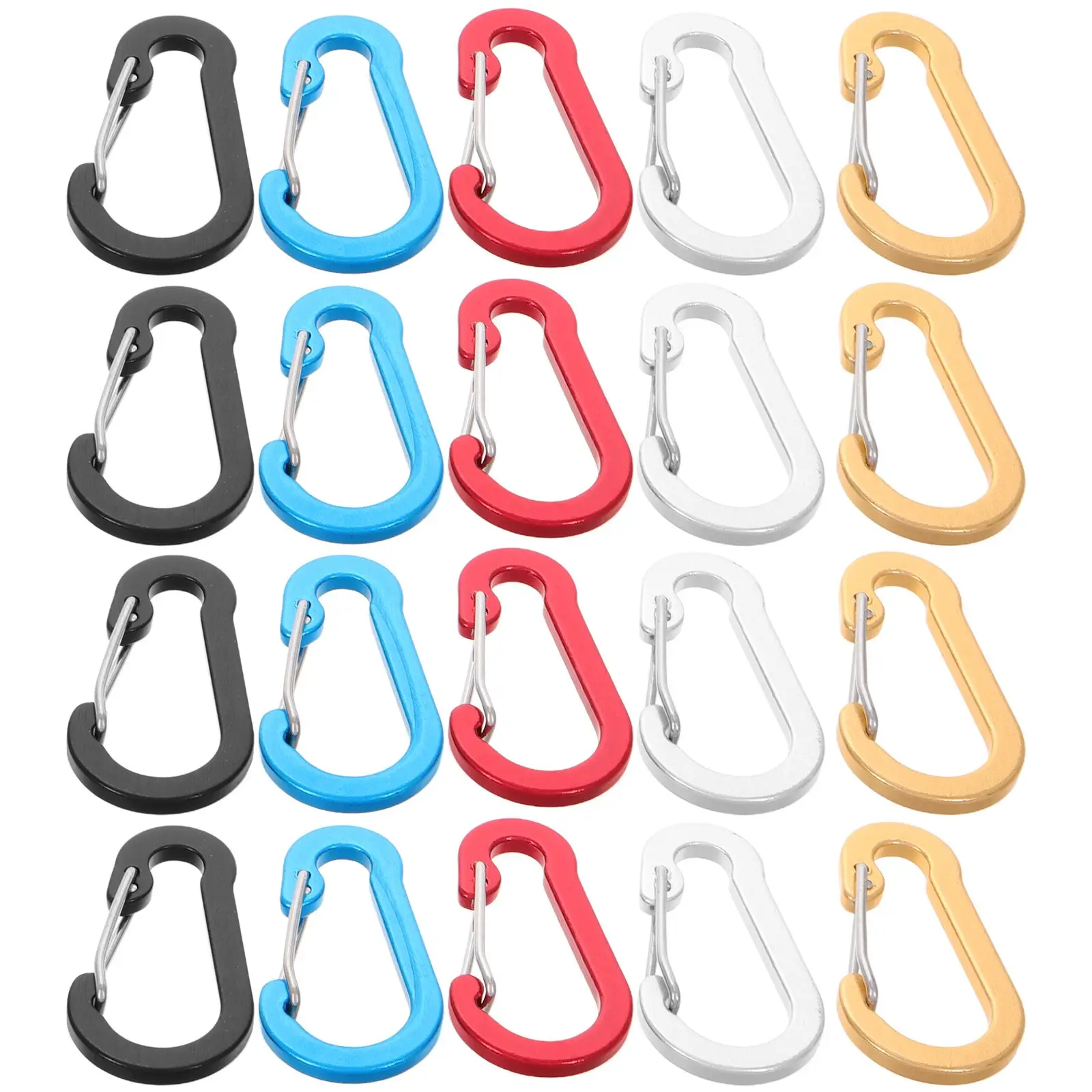 20pcs Carabiner Keychain Aluminum Alloy Heavy Duty Kettle Buckle Spring Snap Hook D Shape Clips for Hanging Keys Backpacks