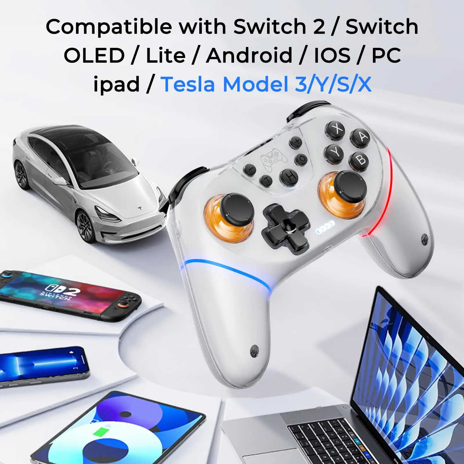 

Wireless Game Controller Bluetooth Gamepad for Switch 2/OLED/Lite/Android/Tesla Model 3/IOS/PC/ipad Hall Effect Dual Vibration