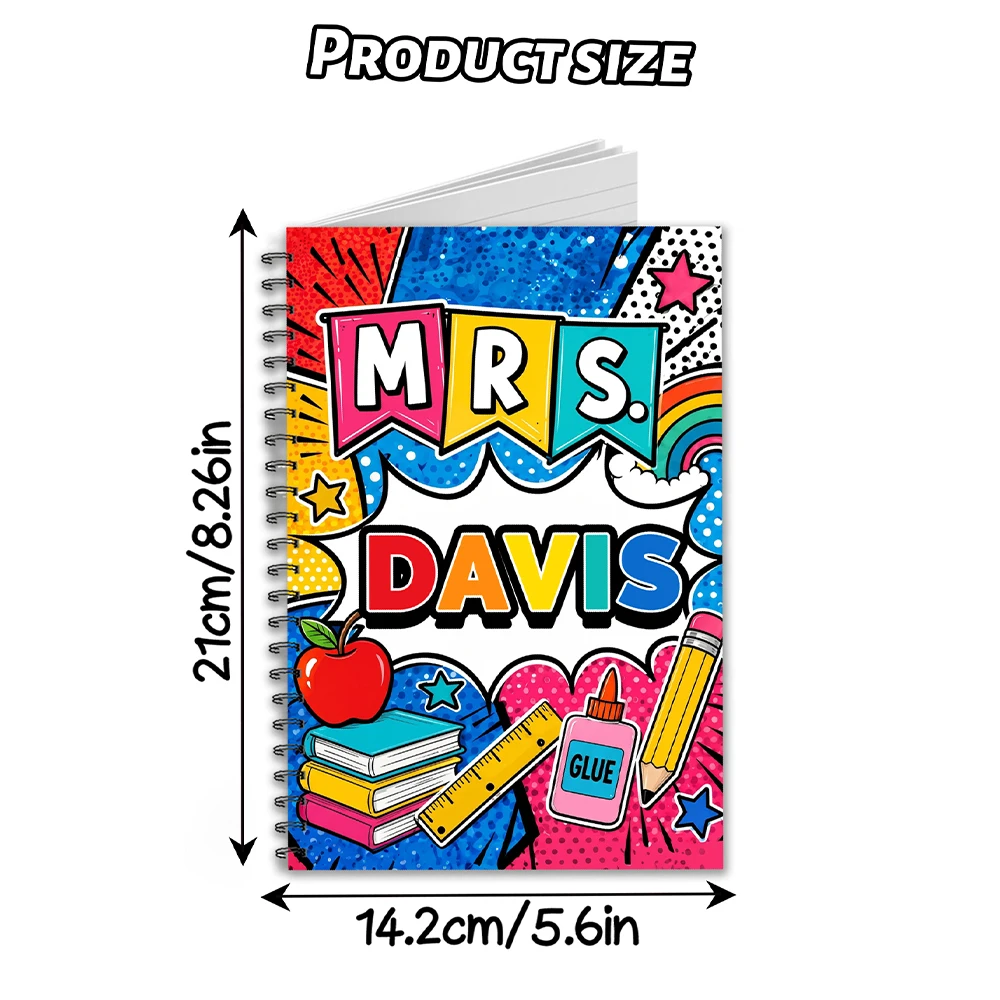 Personalized Teacher Notebook, Custom Name Pop Art Spiral Journal, Colorful Comic School Notebook, Teacher Appreciation Gift