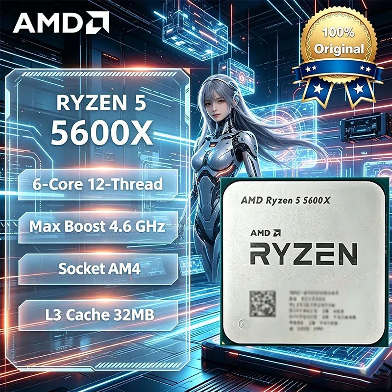 

AMD Ryzen 5 5600X CPU AMD R5 5600X Processor 4.6GHz 6-Core 12-Thread 32MB Cache Socket AM4 Desktop Gaming CPU Without Package